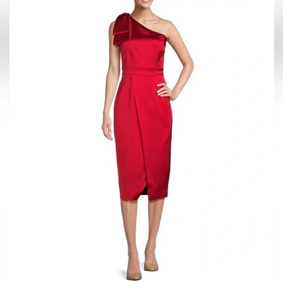 Alex Marie Dresses | Alex Marie Molly Satin One Shoulder Sleeveless Front Slit Midi Sheath Dress | Color: Red | Size: 12 | Pm-59528740's Closet